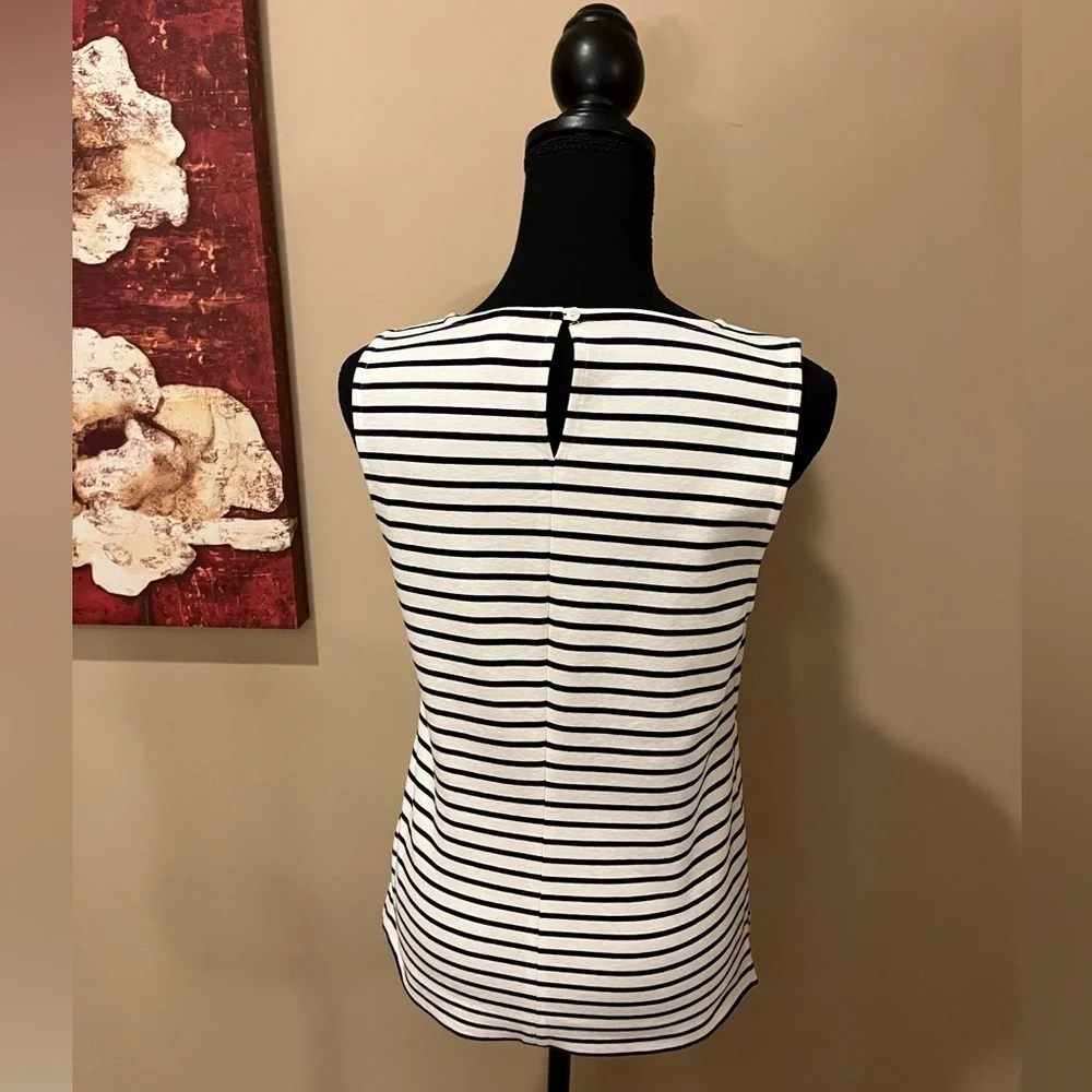 J Crew Sleeveless Black & White Striped Tank Top w/ Embellished Neckline, Small